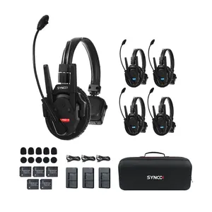 SYNCO XTalk XPro5 Wireless Intercom Headset with Antenna Enhanced Signal Reception 2.4GHz Full Duplex Random Master Device Design for Team Communication,Movie Shoot,Live Show Stage Performance (5PCS)