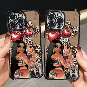 L-Luxury Cartoon Millennial Rebellious Youth Trend Doll Collectible B-Bratz Phone Case Compatible with Apple for iPhone 17 Air 16 15 14 13 12 11 Pro Max Plus anSamsung S26 S25 S24 S23 S22 Plus Ultra Black Electroplated Frame Drop-Proof Transparent Soft Ba
