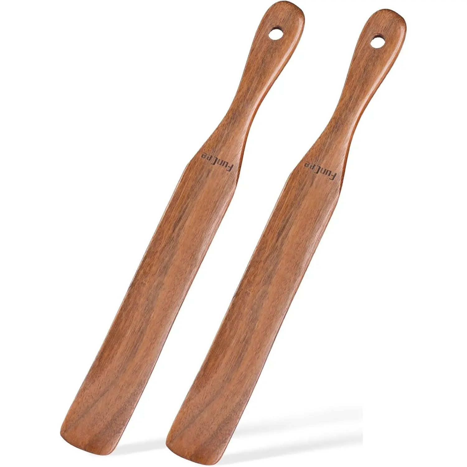 2-Pack Teak Wooden Spurtle Set - Long Handle Kitchen Utensils for Sourdough Starter Stirring, Jar Bottom Reaching, Dough Mixing & Spatula Functions