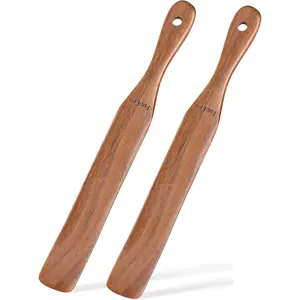 2 Pack Wooden Spurtle for Sourdough Starter, Mixing, Reaching Bottom of Jar, Dough Whisk, Long Handle Jar Spatula, Spurtles Kitchen Tools Teak  Kitchen Utensils kit for Baking, Cooking