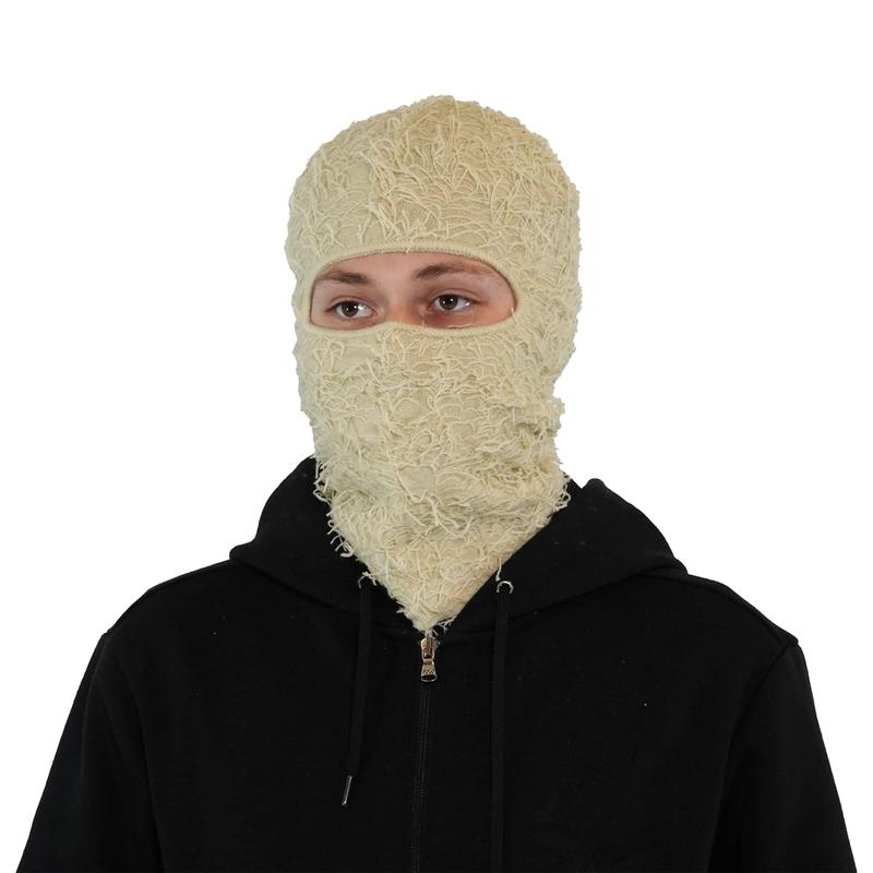 Balaclava Distressed Knitted Full Face Ski Mask Winter Windproof Warmer Men Women One Size Fits All Fuzzy Cozy Camo Cap Yeat Style Beard Funny Outdoor