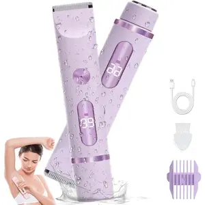 Electric 2-in-1 Women's Shaver Trimmer IPX7 Waterproof for Face Legs Underarms Wet/Dry Use Cordless Hair Removal
