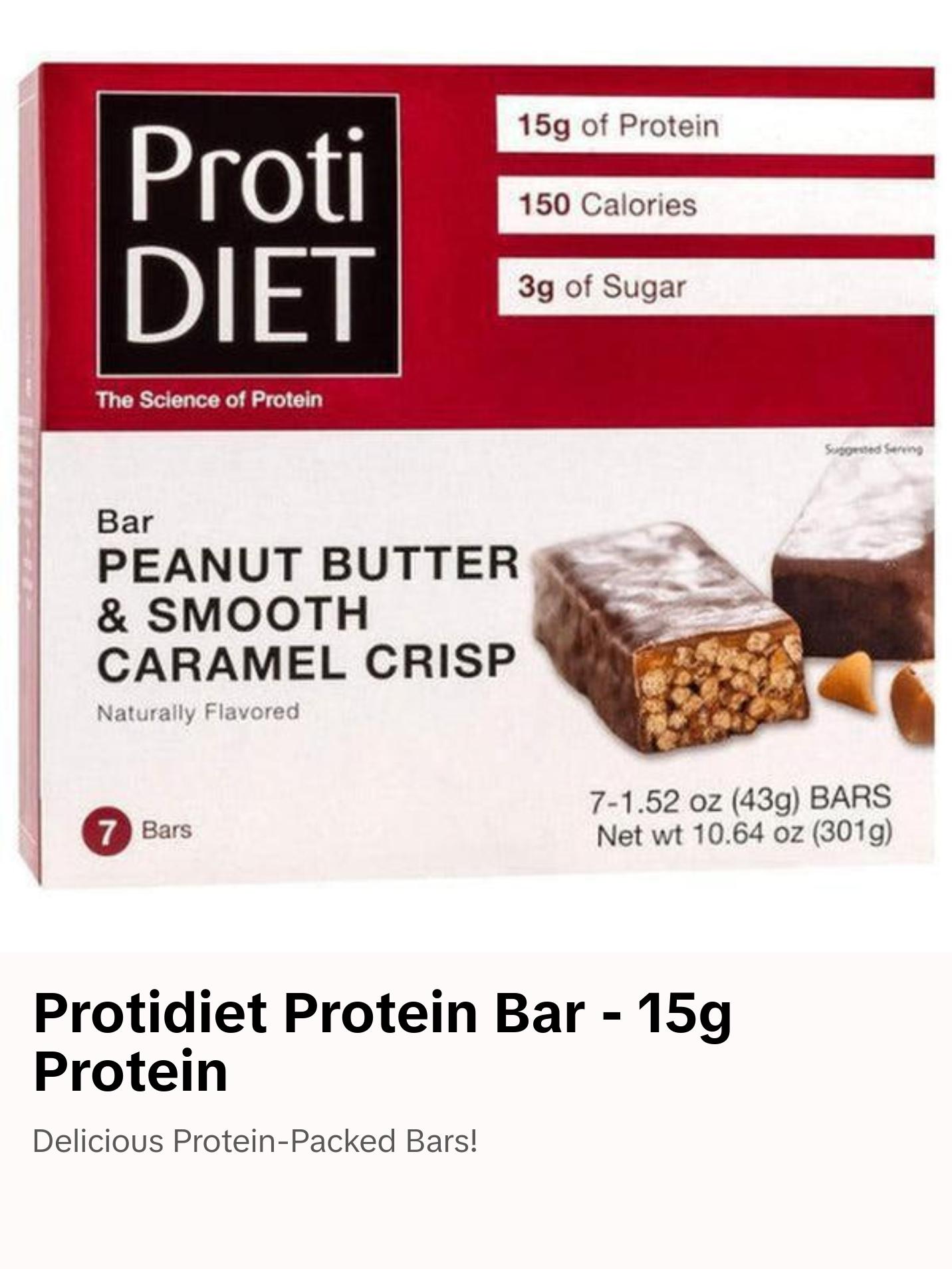 ProtiDiet - Protein Peanut Butter Smooth Caramel Crisp Bar - 7 Bars