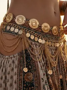 Vintage Metal Coin Chain Waist Belt, Boho Style Multi-Layered Body Chain, Perfect for Women's Music Festivals and Vacations