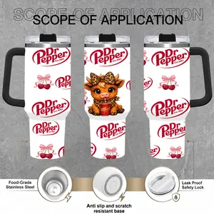 [Otaku Sip] Dr Pepper Cute Cow White Cherry 20oz & 40oz Tumbler With Handle – Kawaii Animal Stainless Steel Cup, Red Aesthetic Girly Design, Insulated Iced Coffee Travel Mug, Trendy Drinkware, Gift For Women