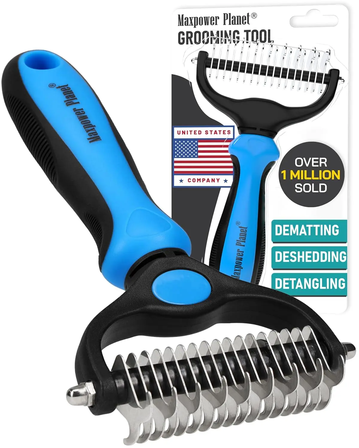 2-in-1 Deshedding & Dematting Tool for Long-Haired Dogs & Cats | Extra-Wide Brush Reduces Shedding Maxpower Planet