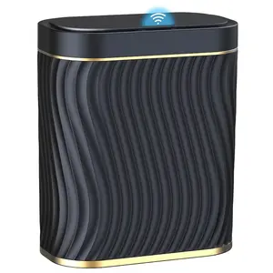 Bathroom small trash can with automatic touchless lid 26 gallon smart garbage can narrow waterproof trash bin for bedroom office living room gold black