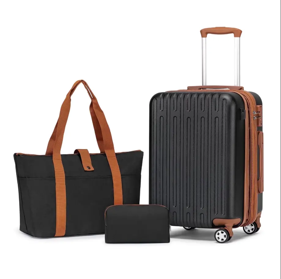 WEPLUS Hardside Carry on Luggage 3 Piece Luggage Sets TSA Lock Spinner Wheels 20" Suitcase with Cup Holder, Black Color