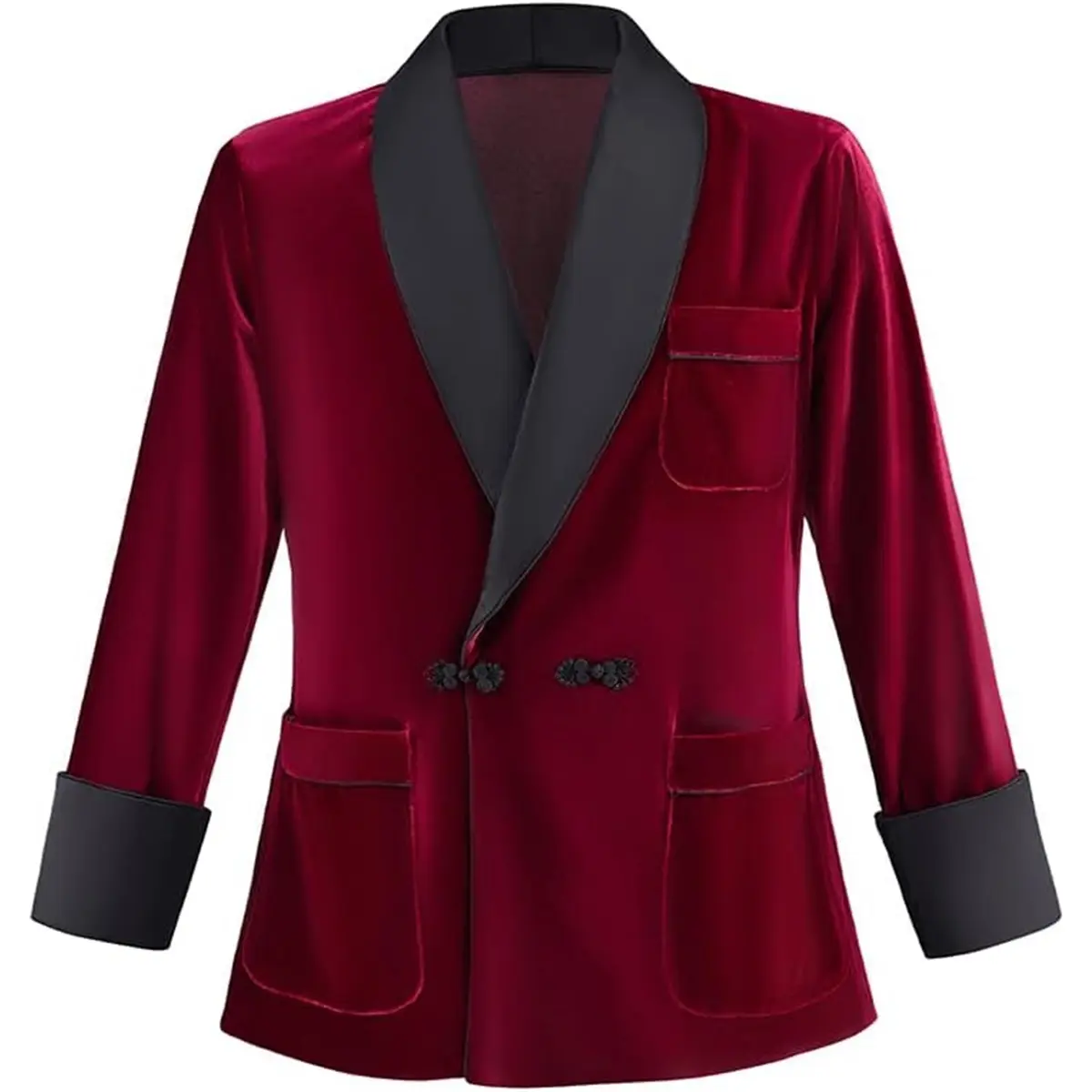 Men‘s Hugh Hefner Velvet Smoking Jacket Retro Red Velvet Tuxedo Blazer