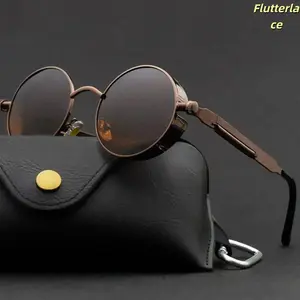 Steampunk Round Sunglasses for Men Women, Vintage Retro Metal Frame UV400 Protection Festival Cosplay Sunglasses, Gothic Streetwear Rave Glasses Classic Round Lens Fashion Shades for Daily Wear tiktokshopspringglowup