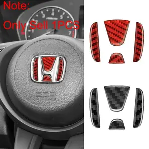 1Pcs Carbon Fiber Black/Red For Honda Civic Dio Crv Fit CR-V HR-V Accord Odyssey Car Interior Steering Wheel Emblem Badge Logo Lid Cover Sticker Car Stickers Modification Auto Accessories