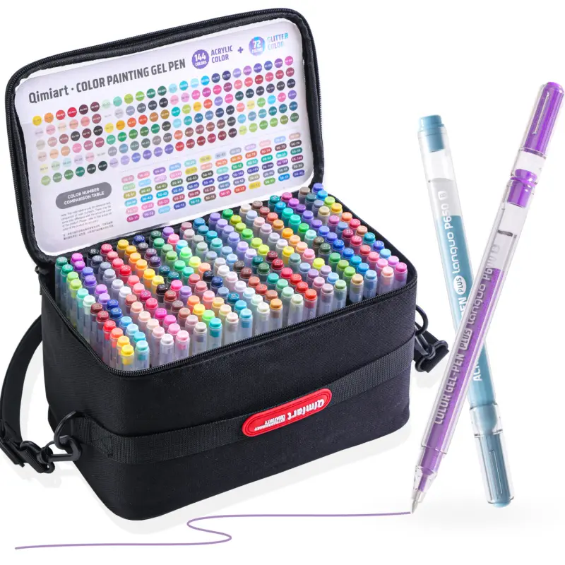 216 Colors Acrylic Gel Pens & Glitter Gel Pens Set, Acrylic Art Kit, 144 Colors 3D Acrylic Paint Pens And 72 Colors Glitter Gel Pens, for Black Paper, Rock, Glass, Fabric, DIY and Art Crafts Supplies, Coloring Materials Set, Art Drawing Supplies