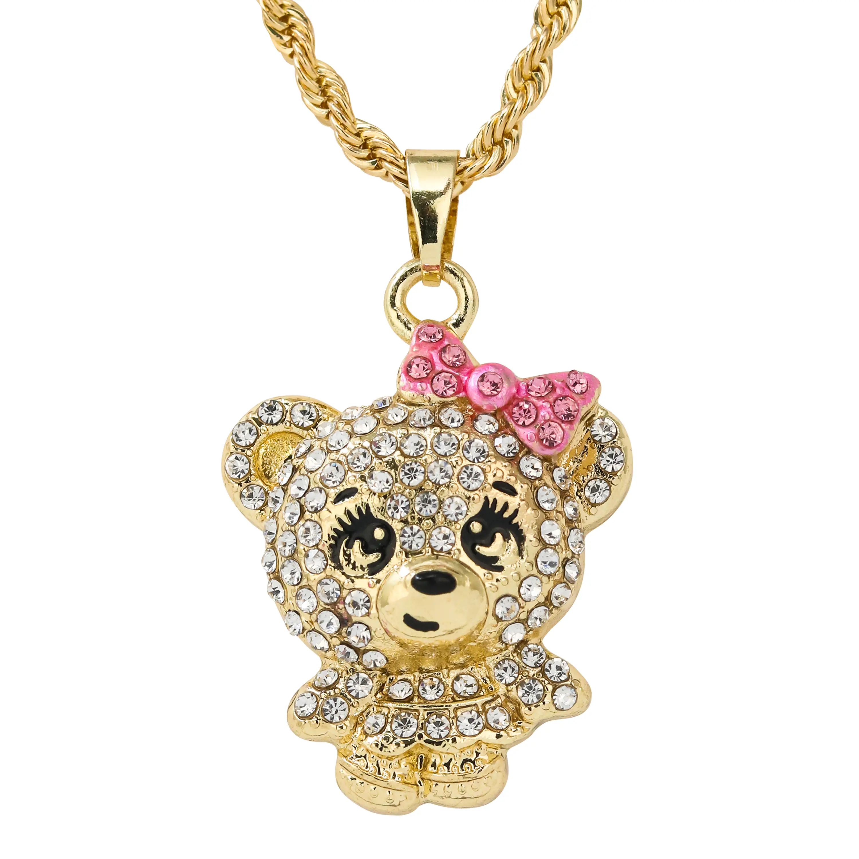 Mini Bear Pendant Necklace – Rope Chain, Gold / Silver Tone – Alloy with Coated Finish