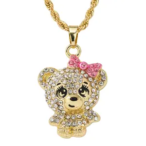 Mini Bear Pendant Necklace – Rope Chain, Gold / Silver Tone