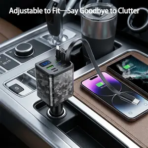 6-in-1 Fast Car Charger Multi-Port USB-C PD Quick Charging with 3 Retractable Cables LED Digital Display Starlight Projection Voltage Monitoring 180 Degree Adjustable Compact Car Adapter for iPhone Android Road Trips Travel Gadgets 2026 outdoorfun