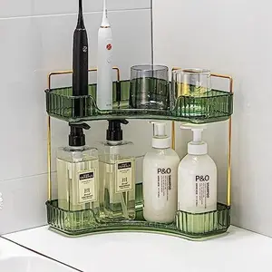 Corner Bathroom Counter Organizer Bathroom Countertop Shelf Makeup Organizer for Vanity Perfume Tray for Corner Storage (2 Tiers, Green) Racks Decor