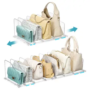 【New Arrival】Vtopmart Free-Adjustable Purse Organizer for Closet with 2 Base, Clear Handbags Storage Organizer, Fits Different Bag Sizes & Closet Shelf, Expandable Plastic Shelf Dividers for Handbags, Wallets,Organization Hacks,summervibes outdoorfun