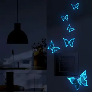 Luminous Butterfly Wall Sticker(15*15cm) for Living Room and Bedroom Background Decoration,Blue Light Wall Sticker,Switch Sticker,Wall Decal