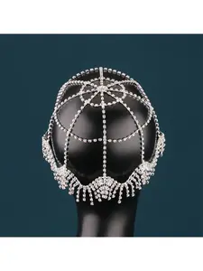 Cross-border hot-selling luxury rhinestone tassel headwear carnival party personalized hair net for real photo shooting ultra-shiny hair net
