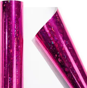 Mini Holographic Wrapping Paper Roll-46.8sqft(17inch*32.8ft) Fuchsia/Plum Leaf for Christmas, Birthday, Wedding, Baby Shower, Bridal Shower, Graduate Party, Valentine's Day