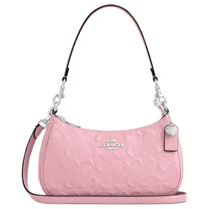 Coach Teri 24 Heart Pendant Detachable Handle Shoulder Bag with Zipper Closure in Pearlized Patent Leather and Smooth Leather for Women