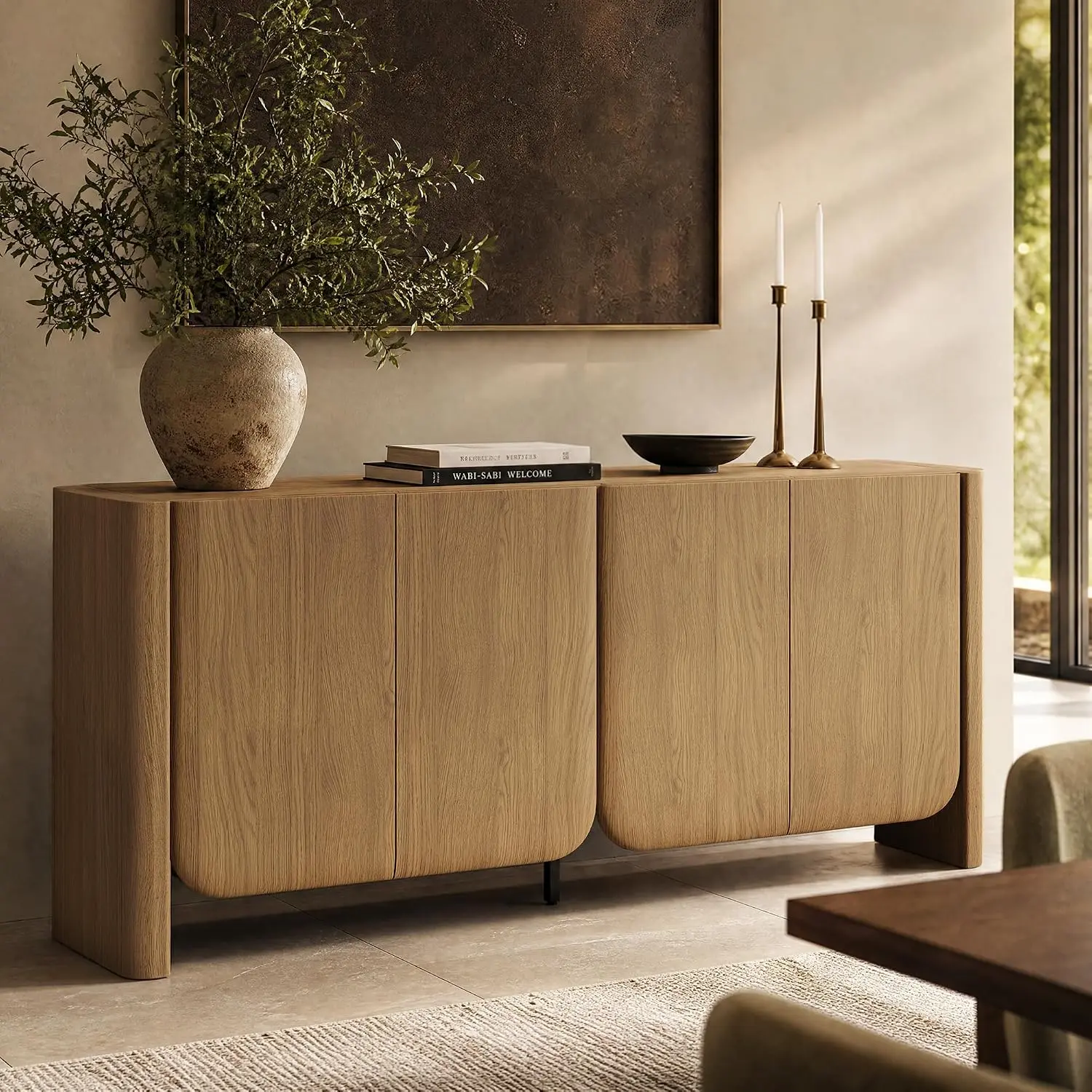 [2 Packages Shipping]ModernMate 70" Sideboard Cabinet with Storage, 4 Doors Buffet Cabinet with Drawer & Adjustable Shelves, Modern Wood Credenza Coffee Bar Cabinet for Living Room, Walnut