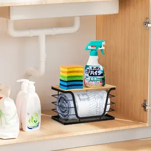 Kitchen Countertop Storage Basket, Multifunctional Fruit Spice Organizer Rack, Home Wall-Mounted Garbage Bag Holder, Multifunctional Storage Shelf