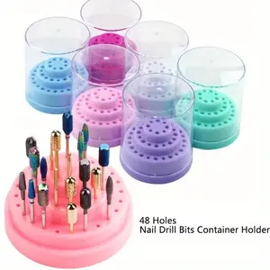 Professional Nail Drill Bit Holder Rack, Acrylic Dustproof Display Case, 48 Hole Manicure Tool Organizer Stand, Nail Tool Box
