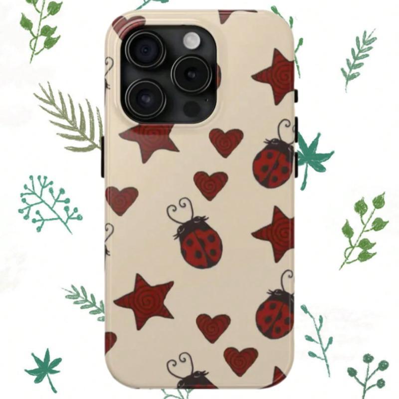 Red Ladybug Stars Hearts Yellow Phone Case Cute Bug Pattern Cool Girl For IPhone 17 16 15 14 13 12 11/Pro/Pro Max/Plus Cover Protective