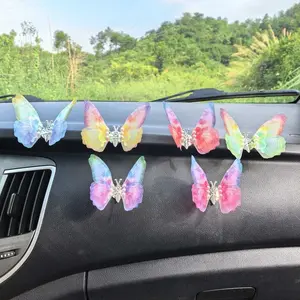 JOYTUTUS 6Pcs Sheer Fabric Gradient Moving Butterfly Car Center Console Air Vents Decoration for Cars & Living Room Interior Decor Accessories Valentine's Day Gift