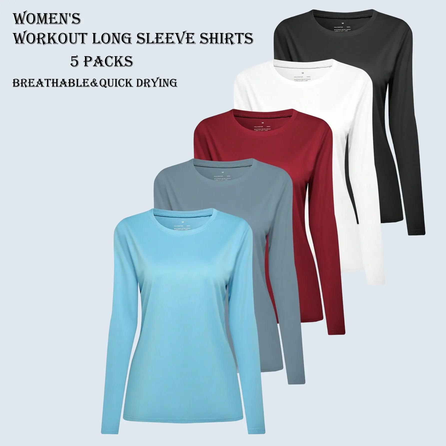 5 Pack Women's Long Sleeve T Shirts Workout T Shirts For Women Absorbs Sweat Breathable Tops Sexy Sporty Topsexy Workout Sets For Woman UV Sun Protection Lightweight Outdoor Athletic Wear Energetic Multi-Color Sports Tops For Gym  Hiking Sports Gym Sets o