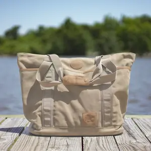 TOTE BAG Full Coverage Wax Canvas Exterior with Multiple Pockets Reinforced Stitching & YKK Top Zipper Carry-on Compatible Hard Bottom USA Engineered