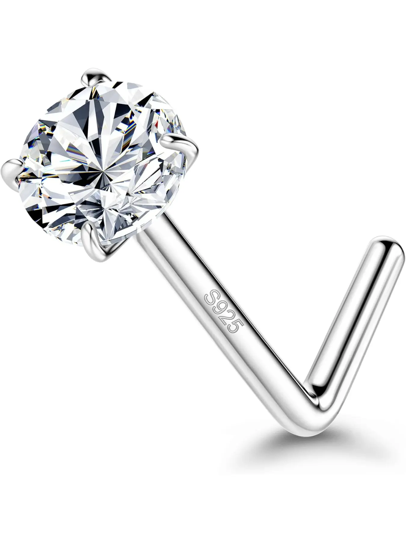 925 Sterling Silver Nose Studs, 18G 20G L Shaped Nose Rings, Simulated Diamond CZ Hypoallergenic Nose Piercings for Women Men 1.5 2 3MM Nose Piercing Jewelry Body Jewelry High Quality Jewelry