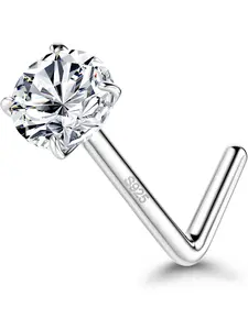 925 Sterling Silver Nose Studs, 18G 20G L Shaped Nose Rings, Simulated Diamond CZ Hypoallergenic Nose Piercings for Women Men 1.5 2 3MM Nose Piercing Jewelry Body Jewelry