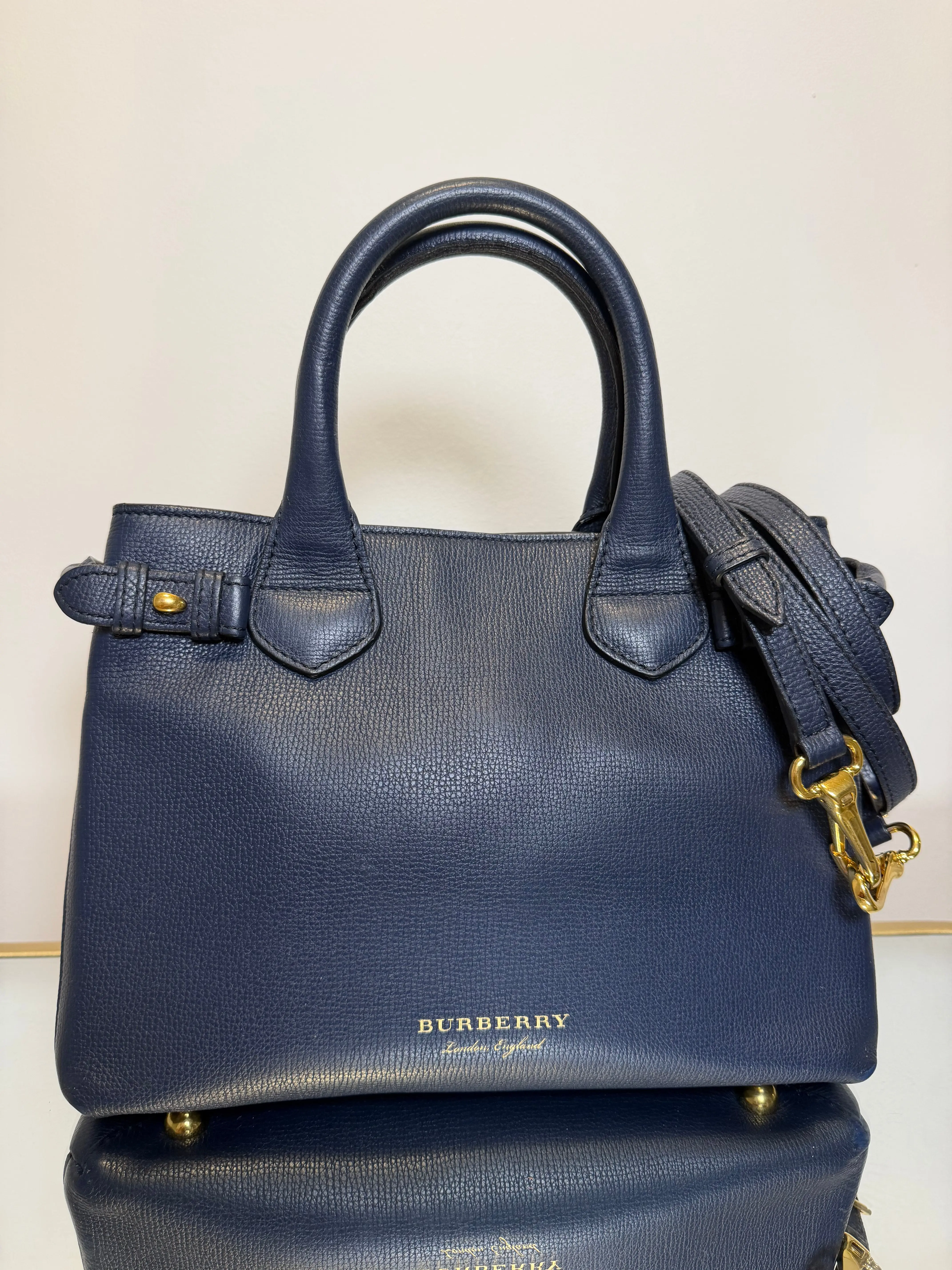 Pre-owned BURBERRY leather Crossbody Bags Small Navy Satchel/Crossbody Bag