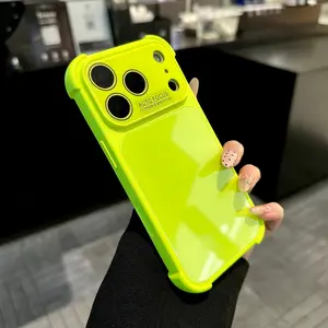 Fluorescent Green Four-Corner Airbag Shock-Resistant Case for iPhone 17/16/15/14/13 Pro Max New iPhone 16 Pro Premium-Feel 15PM Full-Coverage Lens Protector Case
