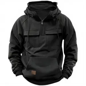 Cargo Hoodies For Men Tactical Sweatshirt Quarter Zip Cargo Pullover Hoodies Workout Gym Men Fashion Outdoor Hoodie