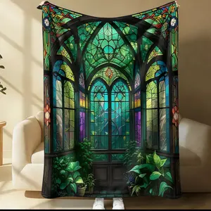 Victorian Colorful Glass Greenhouse Print Blanket, All-Season Use, Suitable for Bed Sofa Car Room Decor, Kids & Adults Gift