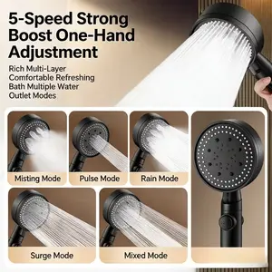 High Pressure Shower Head 5 Adjustable Modes Rainfall Massage Spa Bath Combo, Durable PVC Handheld Shower, Easy Install Wall Mount