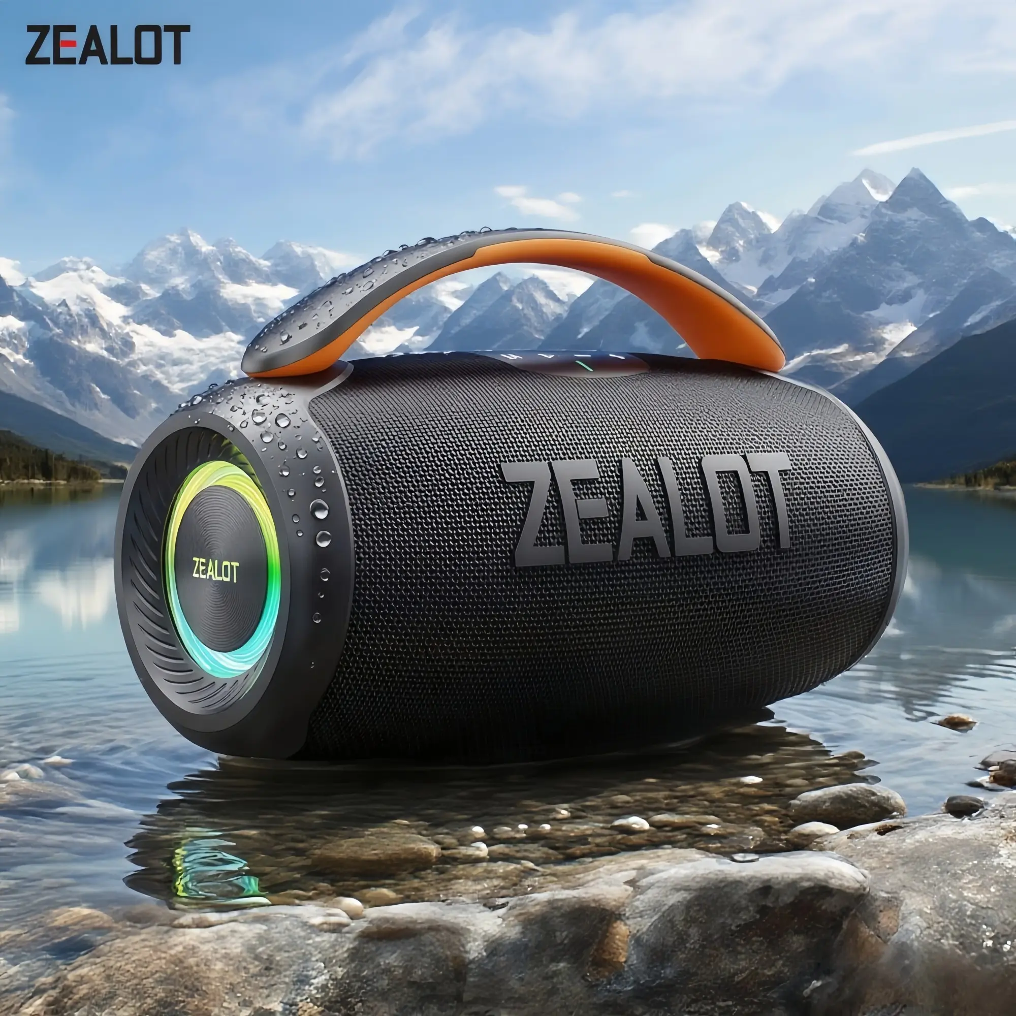 ZEALOT Portable Bluetooth Speaker RGB Rhythm Lights, 60W Stereo HIFI, IPX6 Waterproof, 6000mAh Battery, BT5.3/EQ/Wireless Link, Ideal for Gym/Pool/Gift/Camping, Outdoor Wireless Speakers