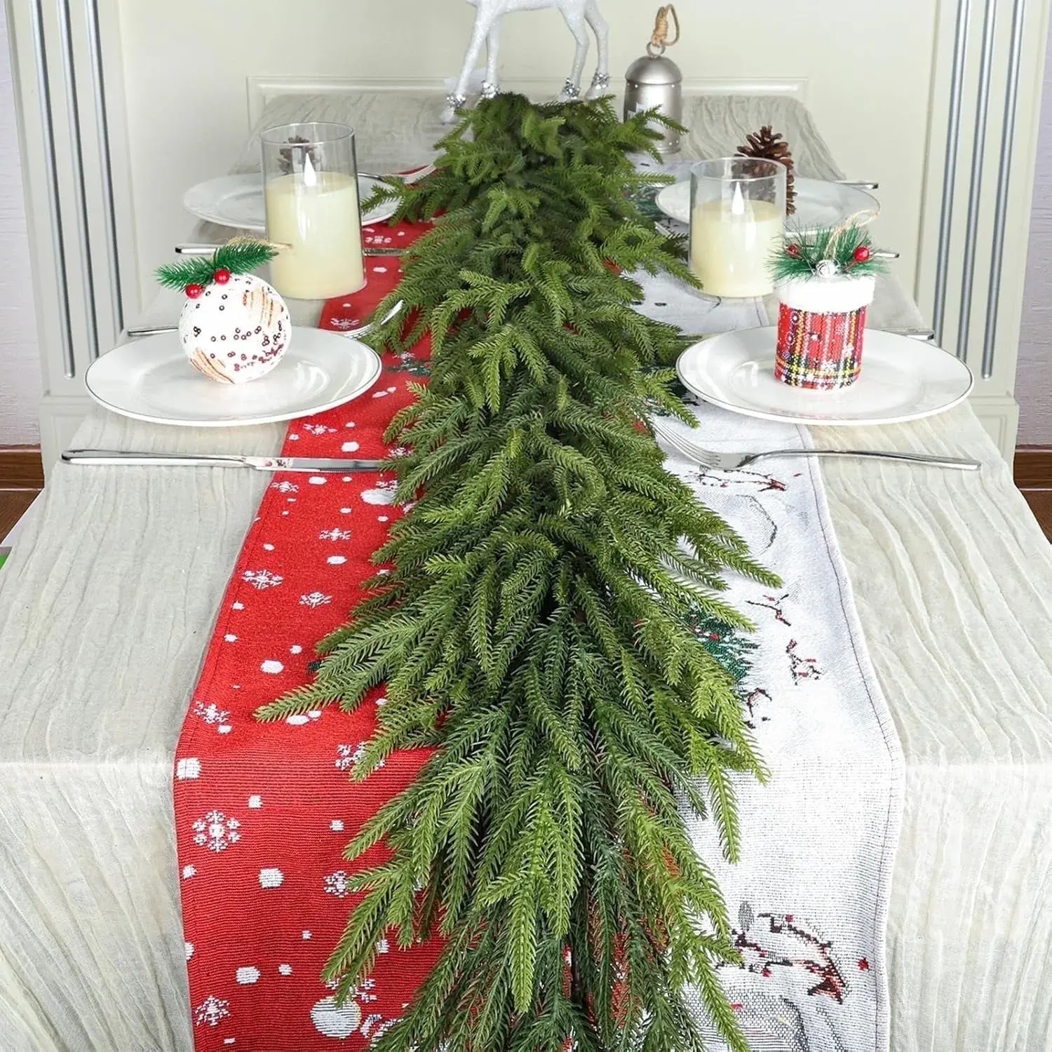 6 Ft Realistic Christmas Garland,Natural Droopy,Soft Bendable Garland Christmas Decorations, Lifelike Cedar Garland,Mantle Garland Christmas,Christmas Greenery Garland Thanksgiving Decorations Indoor FFNMZC