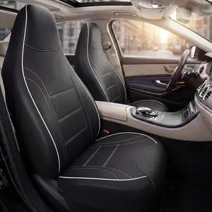 AUTOYOUTH PU Leather Car Seat Covers 2PCS Universal, Black Sport Design, Waterproof Front Seat Protectors, Universal Fit for Cars SUVs Trucks High Back Seat, Airbag Compatible, Car Interior Accessories