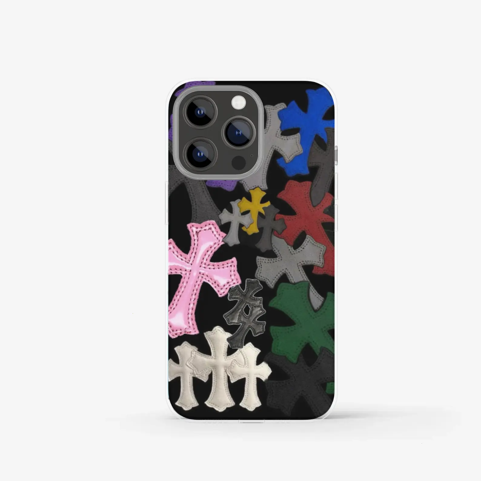 Gothic Cross Patches Glossy Tough Case for IP Phone 17 16 15 14 13 12 11 X Series Pro Max Plus Luxury Y2K Streetwear Aesthetic Protective Cover