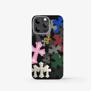 Gothic Cross Patches Glossy Tough Case for IP Phone 17 16 15 14 13 12 11 X Series Pro Max Plus Luxury Y2K Streetwear Aesthetic Protective Cover