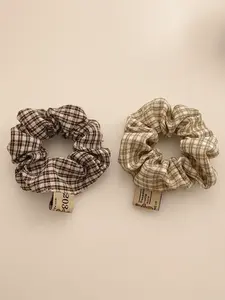 Women's Cute Plaid Graphic Hair Scrunchies, 2pcs/set Minimalist Elegant Trendy Hair Ties, Chic Gorgeous Hair Accessories for Hairstyle Decor Ponytail Hairstyle