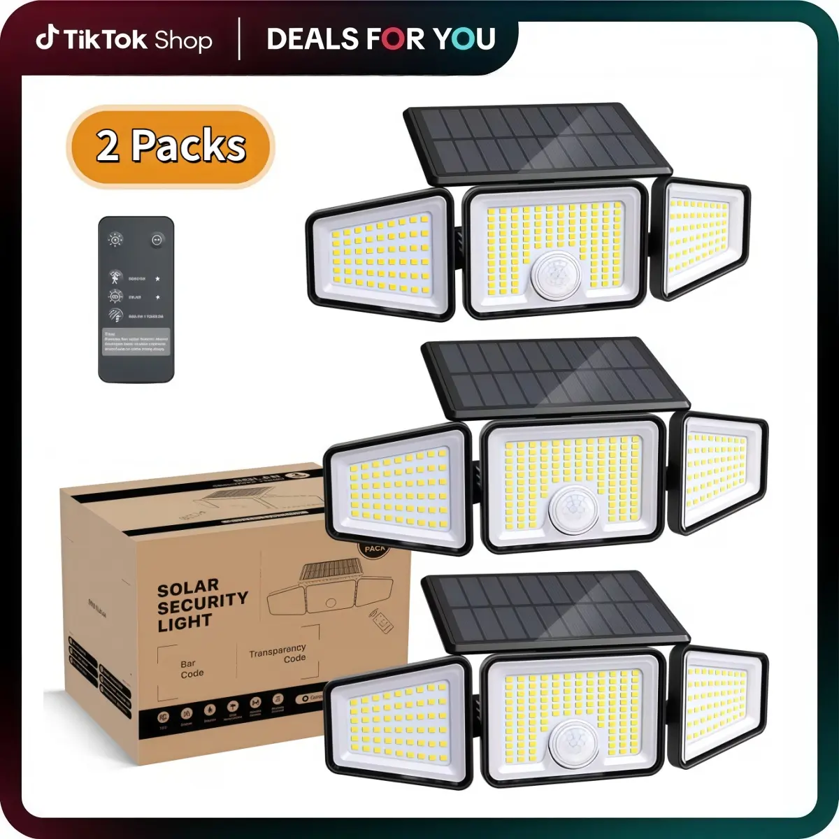 2-Pack 3-Head Solar Outdoor LED Security Lights, 2500LM Motion Sensor Spotlights, 270° Wide-Angle, IP65 Waterproof for Garage, LED Solar Outdoor Fixtures, Led Lights, Solar Outdoor Lights