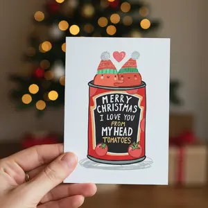 Merry Christmas, I Love You From My Head Tomatoes Card, Christmas Funny Cards, Cards for Christmas, Canva Christmas Card, Cute Card, Printable Christmas