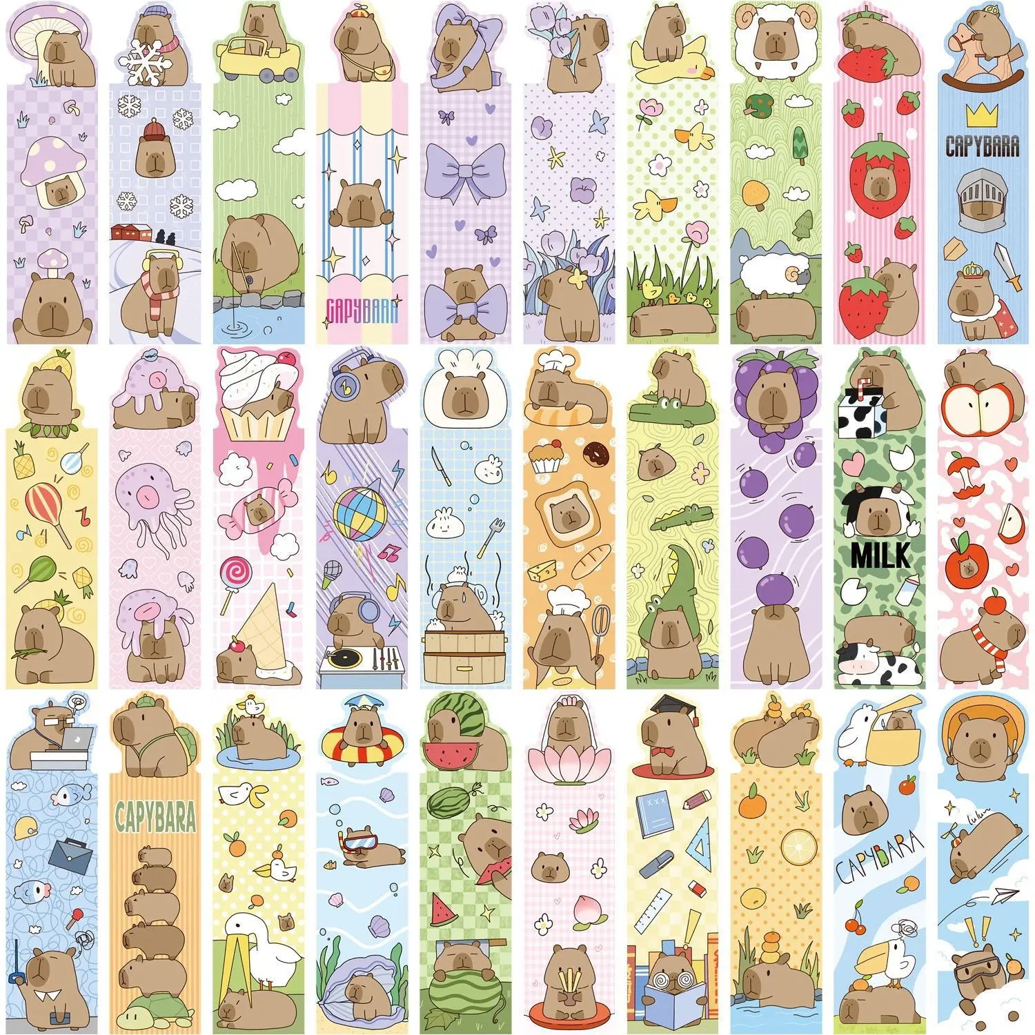 30 Pcs Cartoon Capybara Series Simple Diary Creative Material Reading Paper Bookmarks DIY, Scrapbook Accessories, Flat Sticker Type, Cute Stickers, No Ca Prop 65