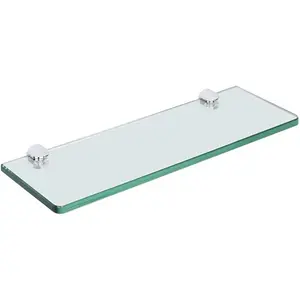 Floating Glass Shelves for Bathroom, 15 x 5 Inch Chrome Tempered Clear Glass Wall Shelf, 1 Pack