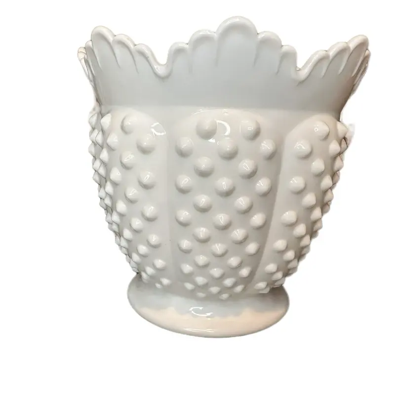 Fenton Vintage White Milk Glass Hobnail Jardiniere Planter Vase 6" Tall Classic Design